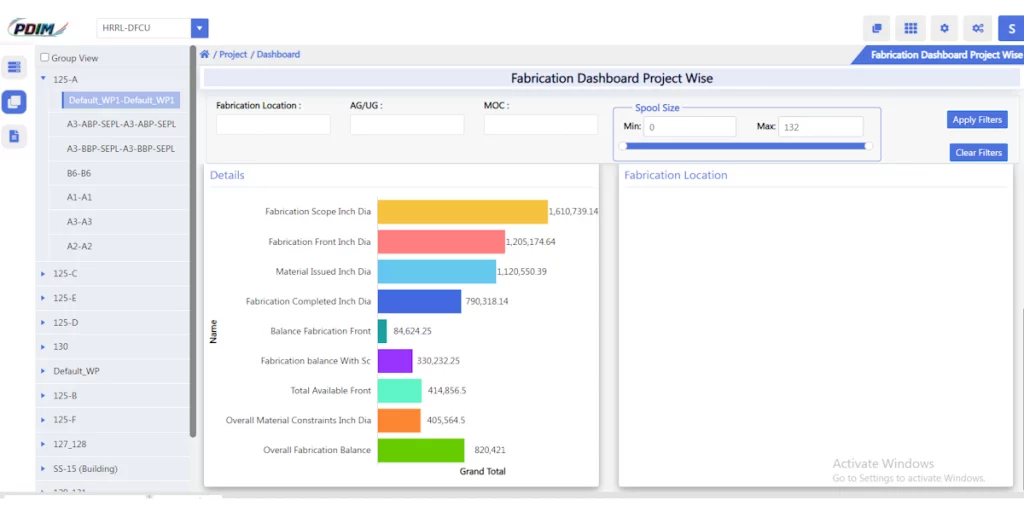 Project Dashboard for Fabrication and Erection